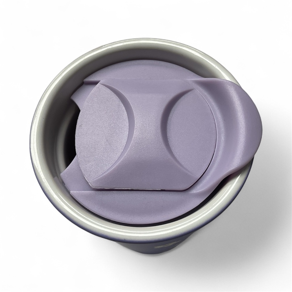 Sunday Morning Floral Travel Mug Purple with White Flowers and Lid Ceramic 16 oz - Picture 5 of 6